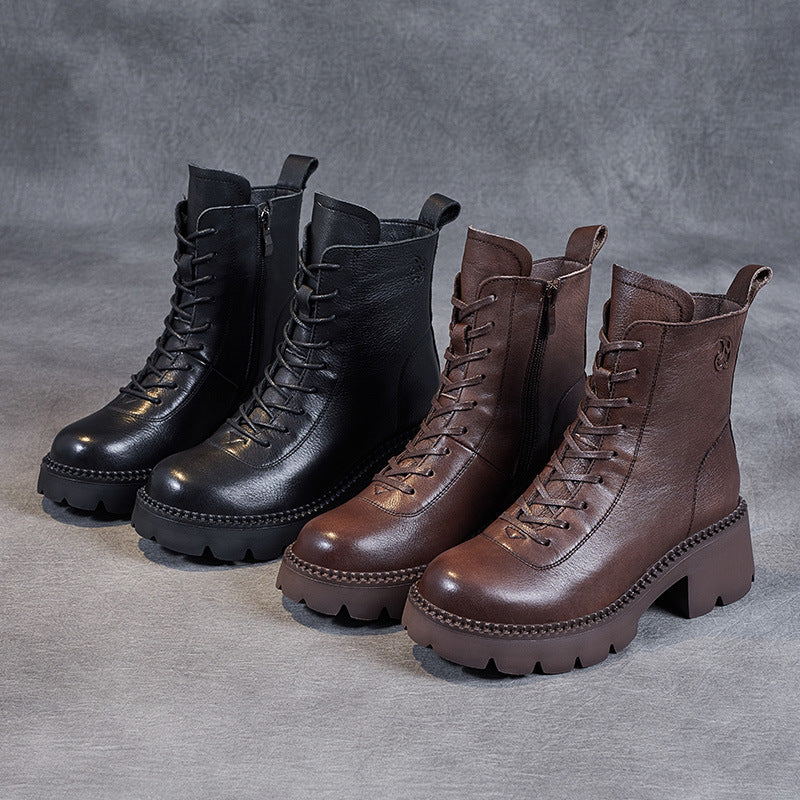 Women's First Layer Cowhide Retro Heightened Trendy Boots