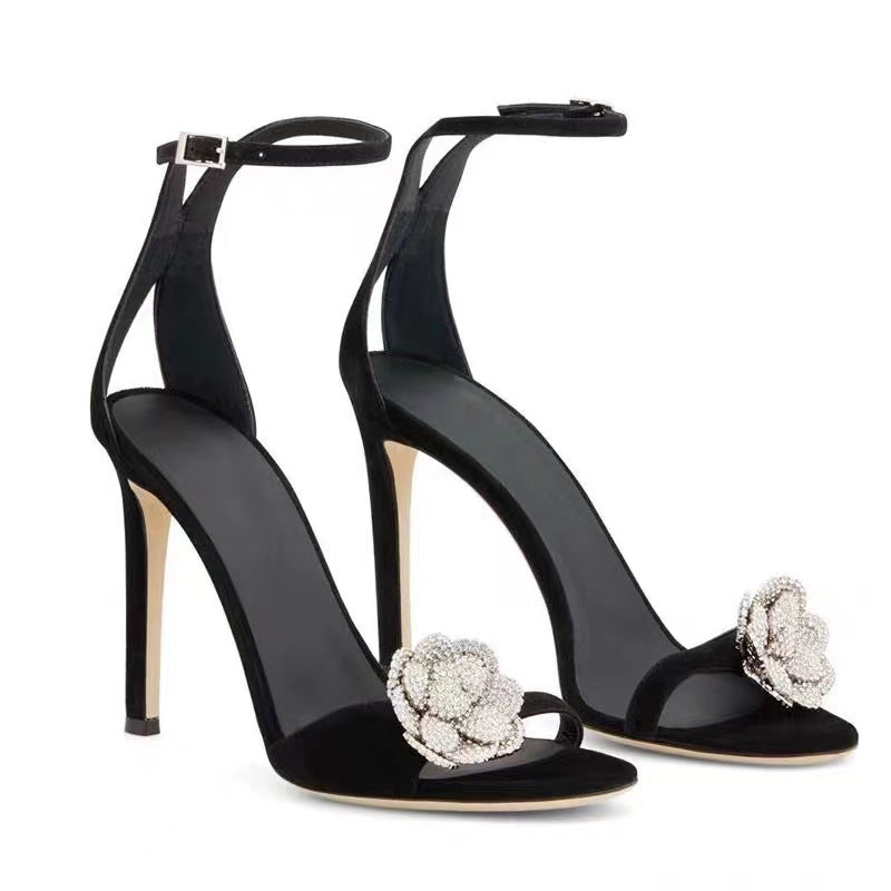 Women's Camellia High Rhinestone Stiletto Summer Rose Heels