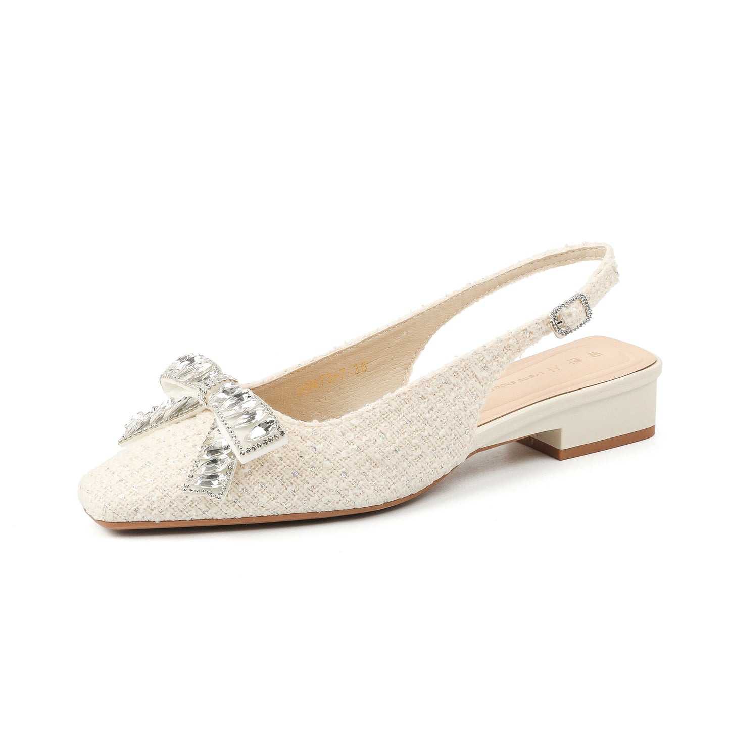 Women's French Style Bow Rhinestone Low Chunky Square Heels