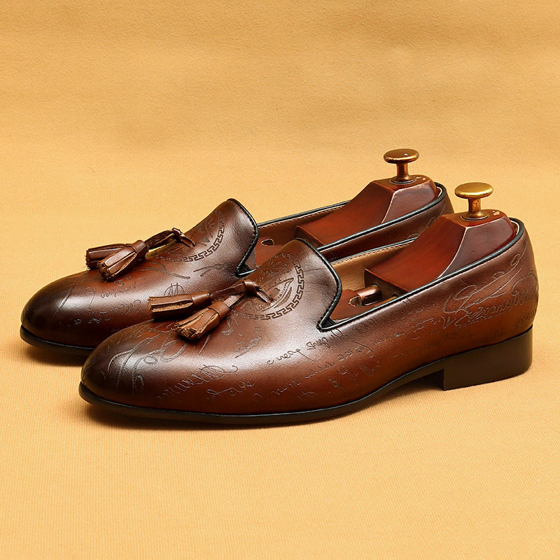 Men's Handmade British Tassel Business One Pedal Loafers