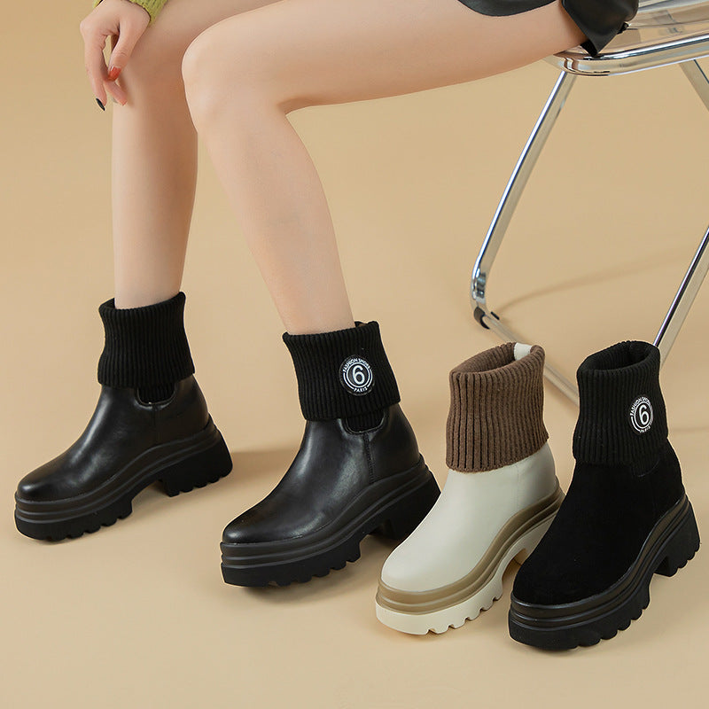 Women's Trendy Spring Winter Short Genuine Martin Height Increasing Boots