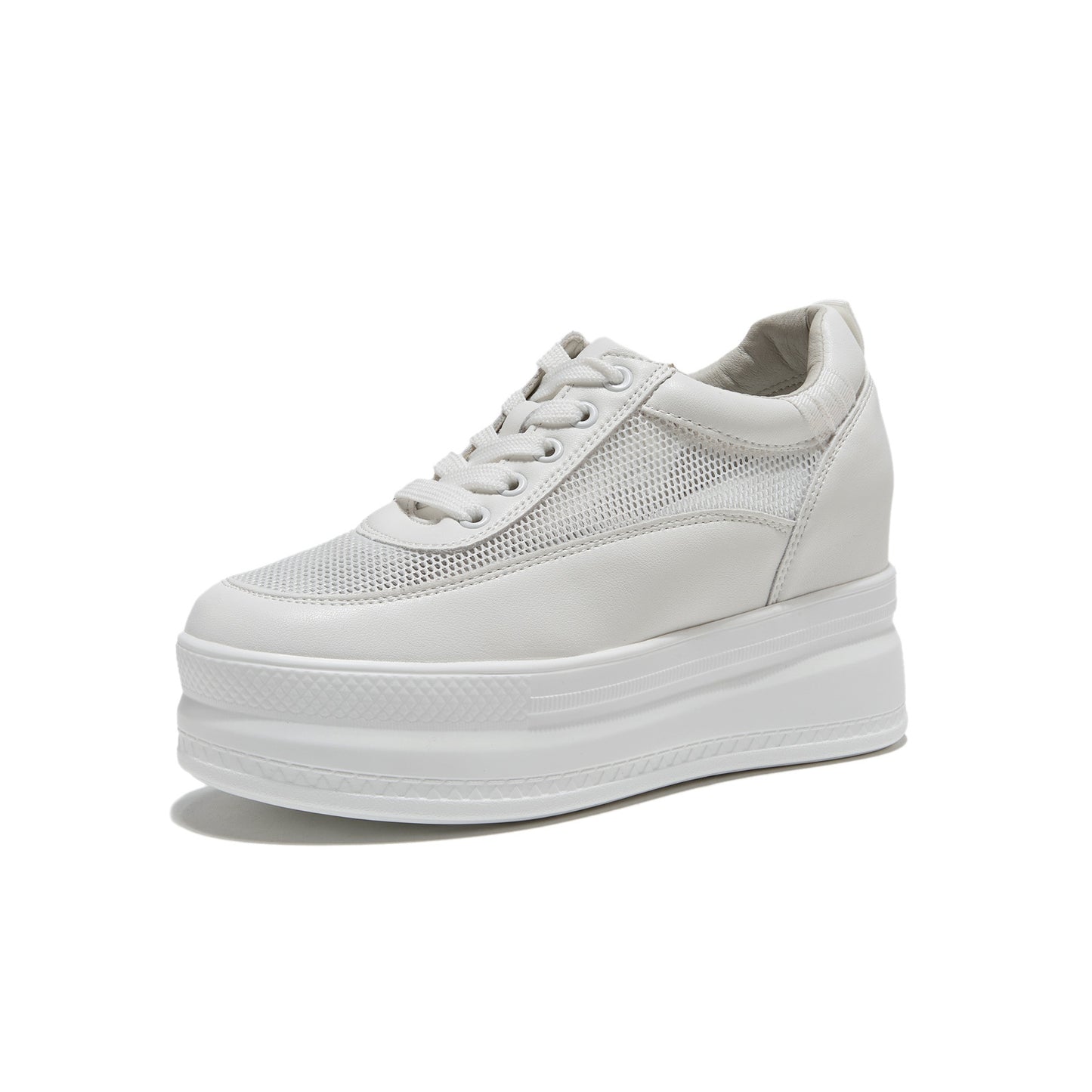 Women's White Height Increasing Insole Platform Versatile Casual Shoes