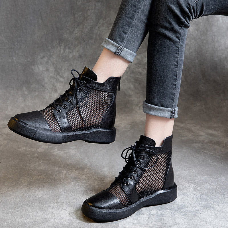 Women's Spring First Layer Cowhide Soft Bottom Boots
