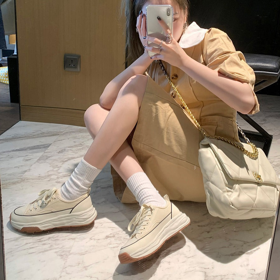 Women's Grape Mom Platform Elevator Wild White Soft Canvas Shoes