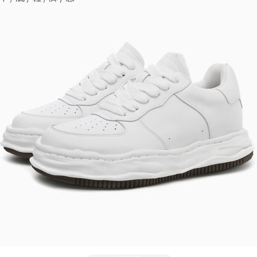Men's Cowhide Elevator Summer Trendy Breathable White Casual Shoes