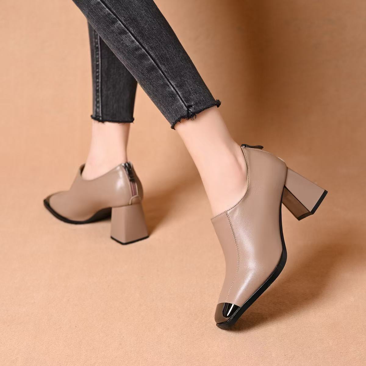 Women's French Style Square Toe Retro High Deep Mouth Pumps Women's Fashion Shoes