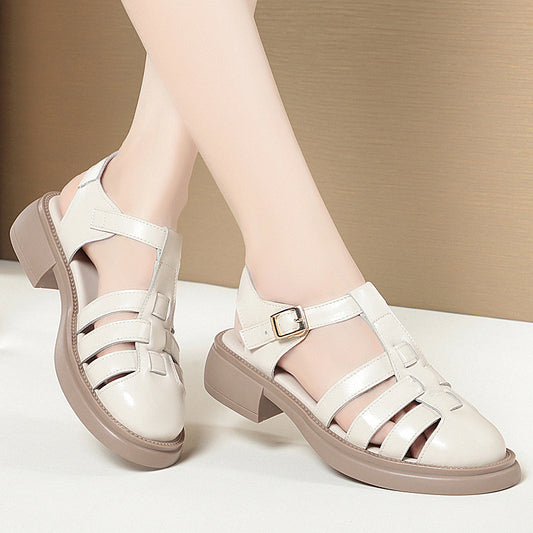 Women's First Layer Cowhide Retro Summer Thick Sandals