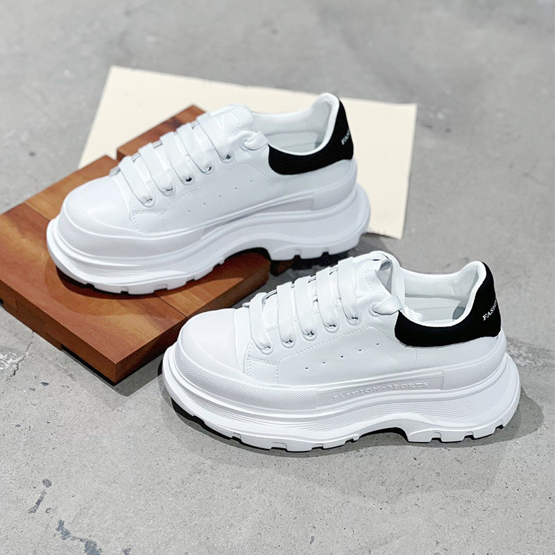 Women's White Thick Bottom Increased Leisure Solid Sneakers
