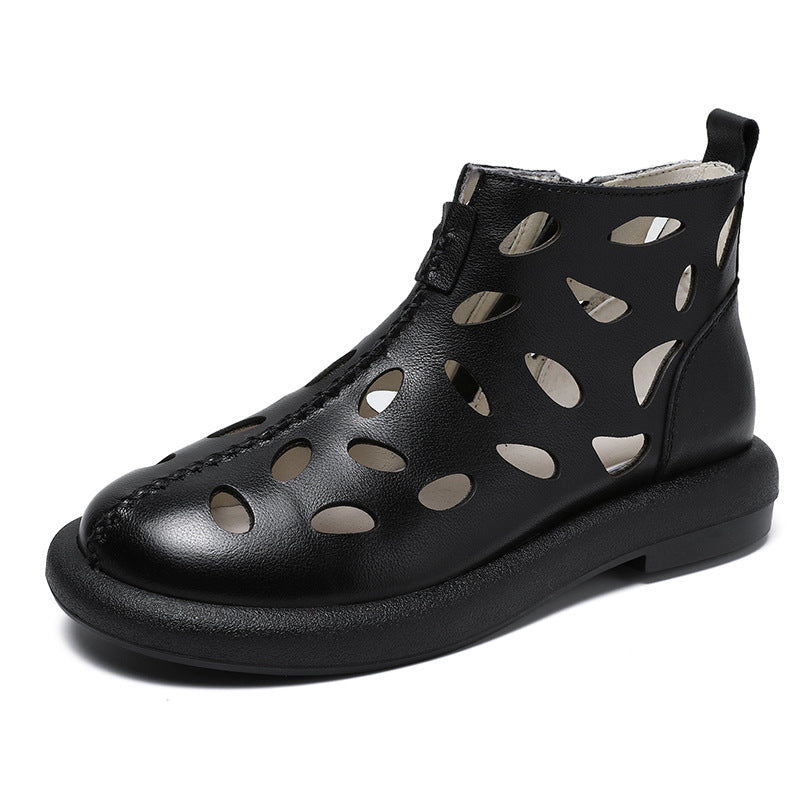 Hole Fashion First Layer Cowhide Side Zipper Sandals