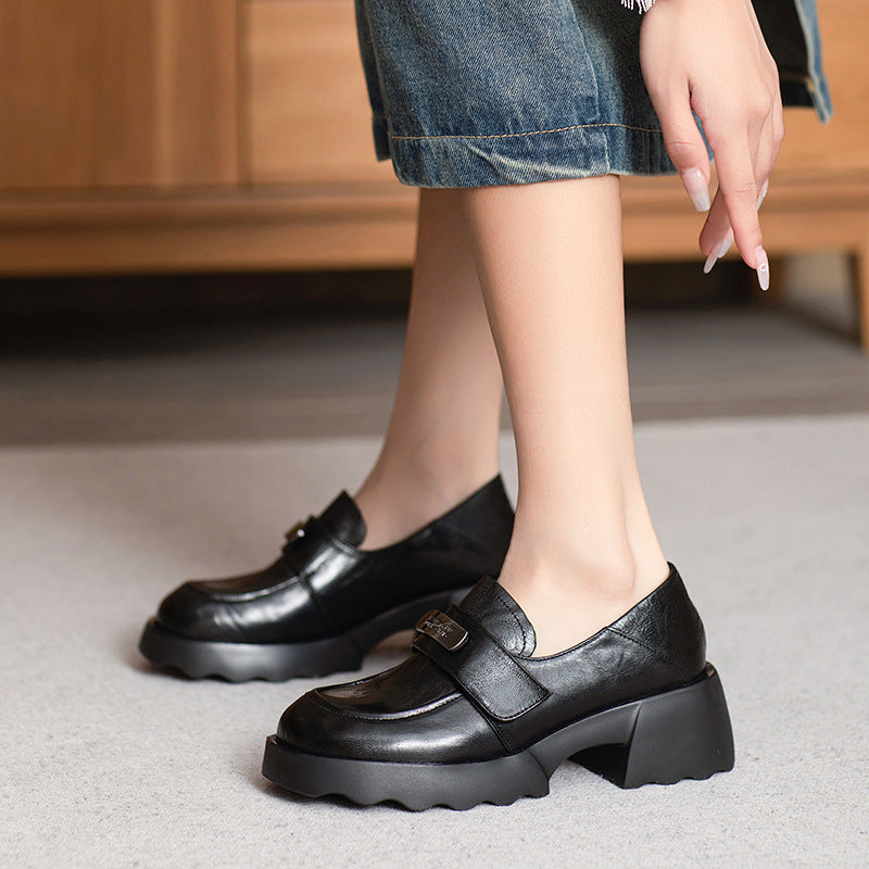 Slip-on Sheepskin Platform Commuter British Style Loafers