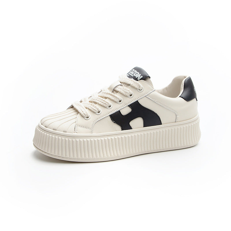 Women's White Shell Toe Thick Bottom Biscuit Shape Versatile Four Sneakers