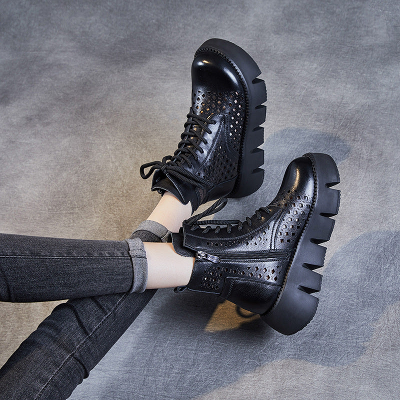 Women's Retro Hole Zipper Platform Ethnic Style Sandals