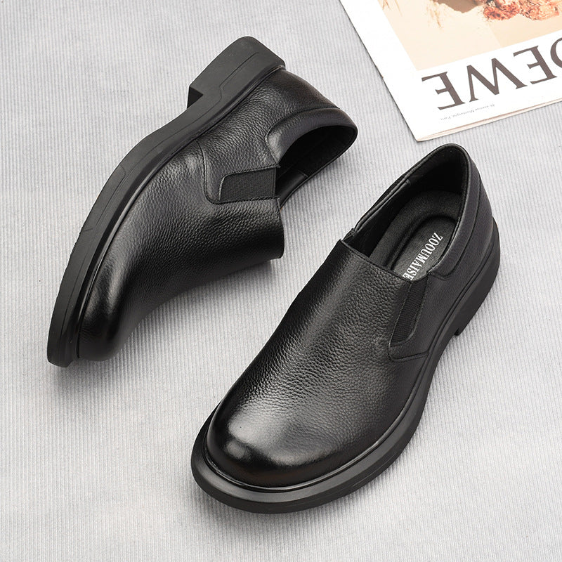 Men's Slip-on Breathable Black Business Genuine Slip Casual Shoes