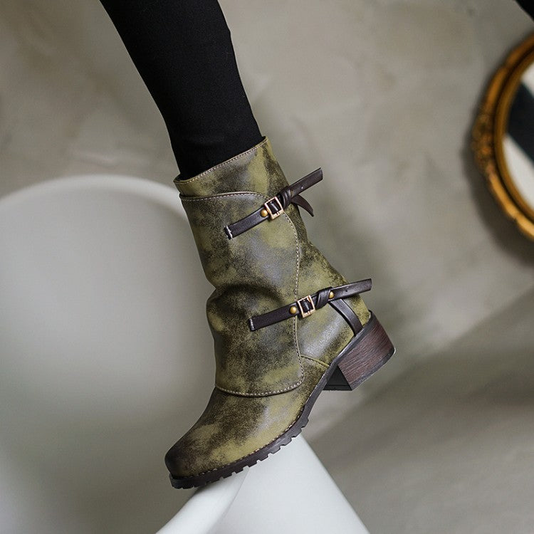 Belt Buckle Martin Square Low Female Boots