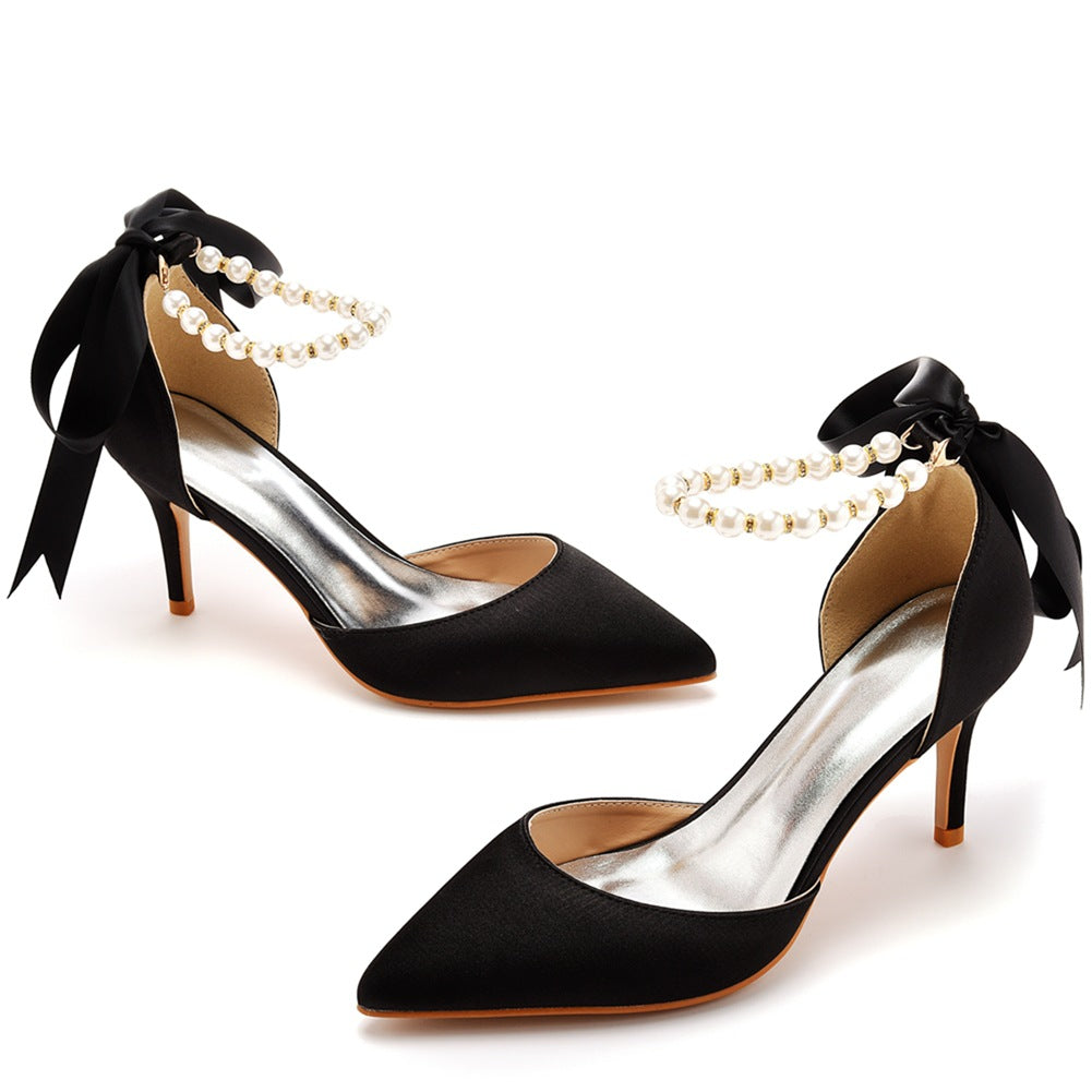 Women's & Men's Plus Size Banquet Ribbon Beaded High Satin Heels