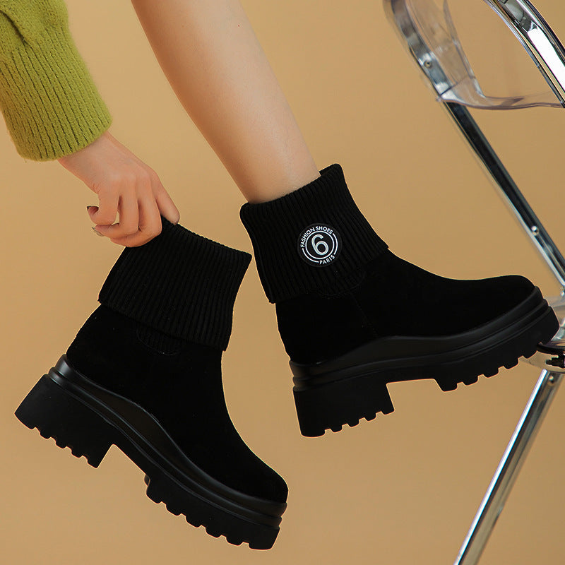 Women's Trendy Spring Winter Short Genuine Martin Height Increasing Boots