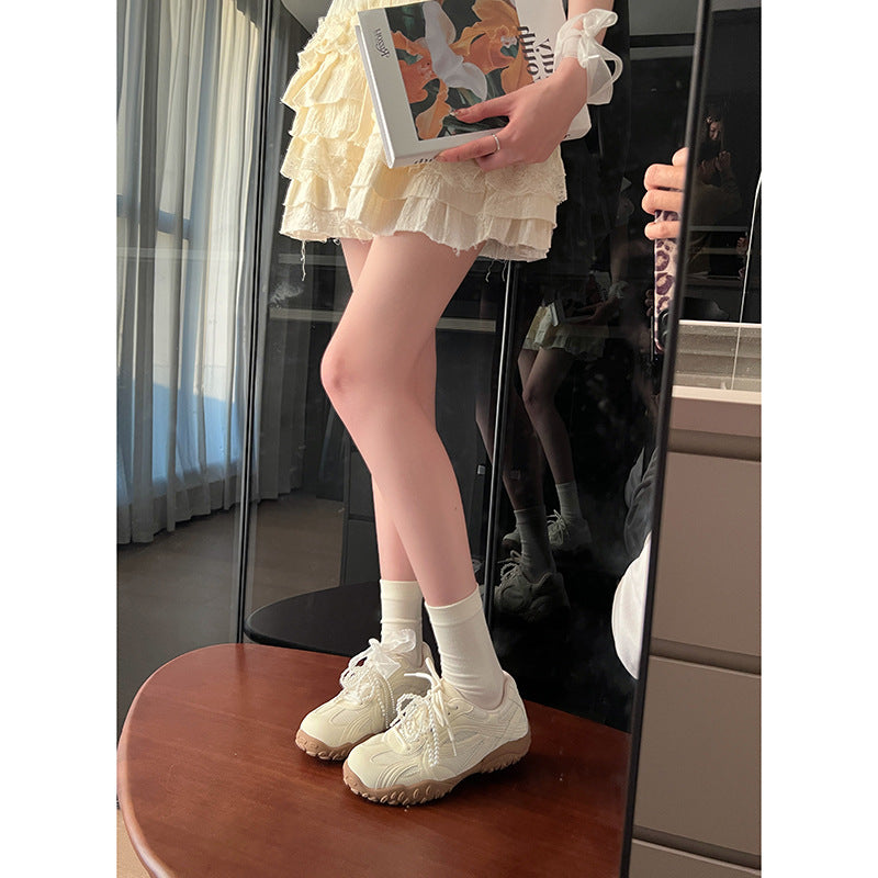 Women's Cowhide Pearl Style Height Increasing Insole Platform Casual Shoes