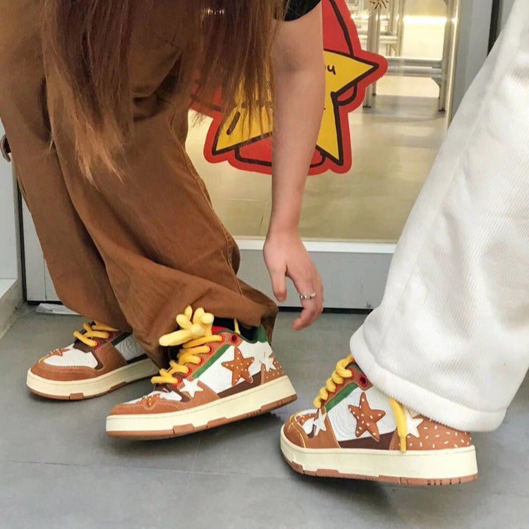 Women's & Men's Fashion Joint Burger Star Platform Low-cut Sneakers