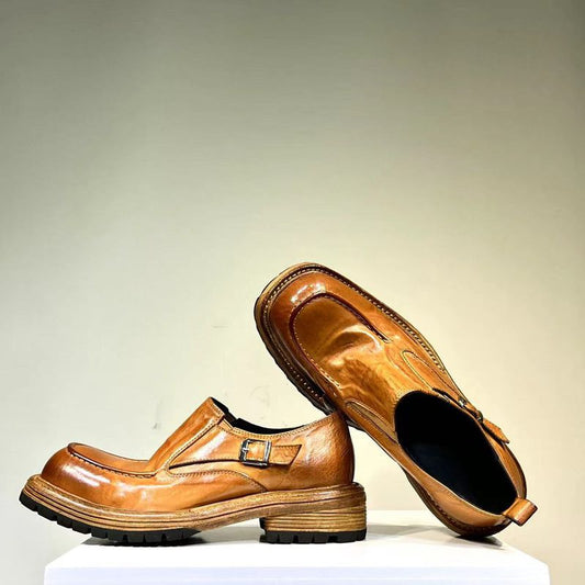 Men's Washed Derby British Thick Sole Increased Leather Shoes