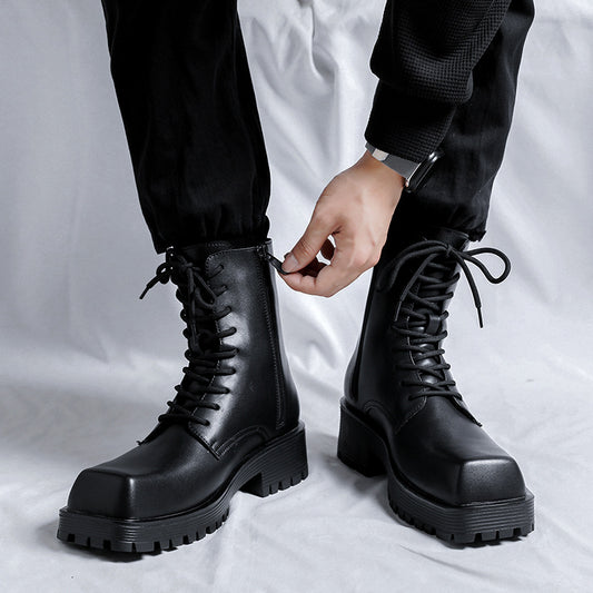 Men's Martin British Style Thick Bottom Thin Black Boots