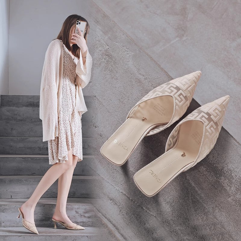 Women's Spring Stiletto Mesh Closed Toe Half Heels