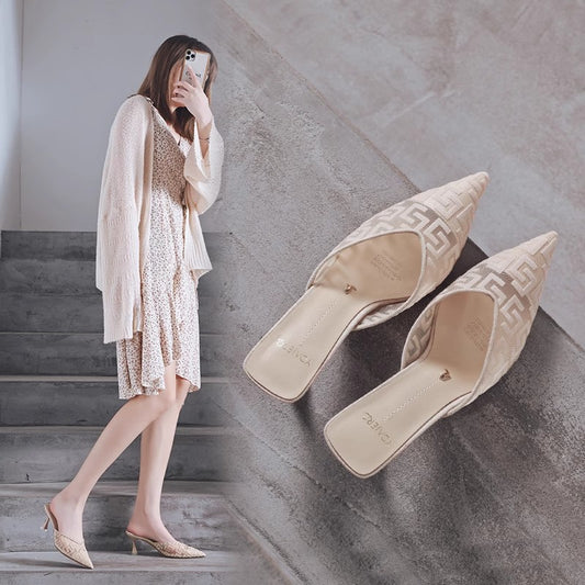 Women's Spring Stiletto Mesh Closed Toe Half Heels