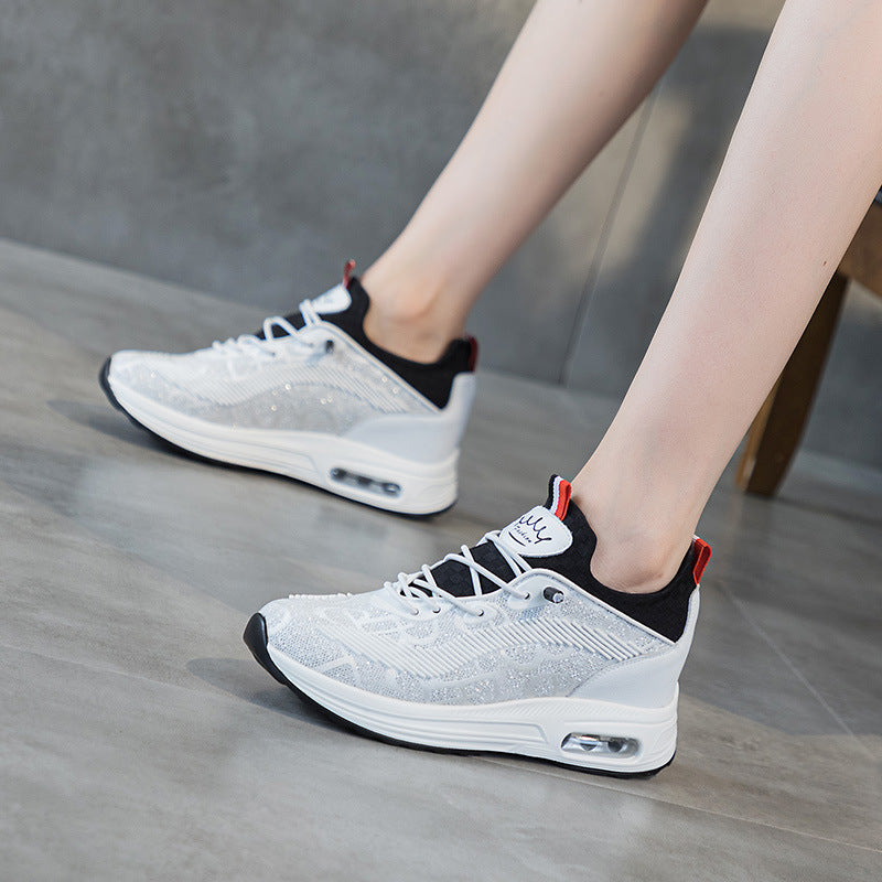Women's Air Cushion Autumn Versatile Breathable Flying Woven Four Sneakers