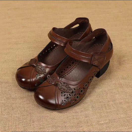 Style Soft Bottom Chunky Hollow Low-cut Heels