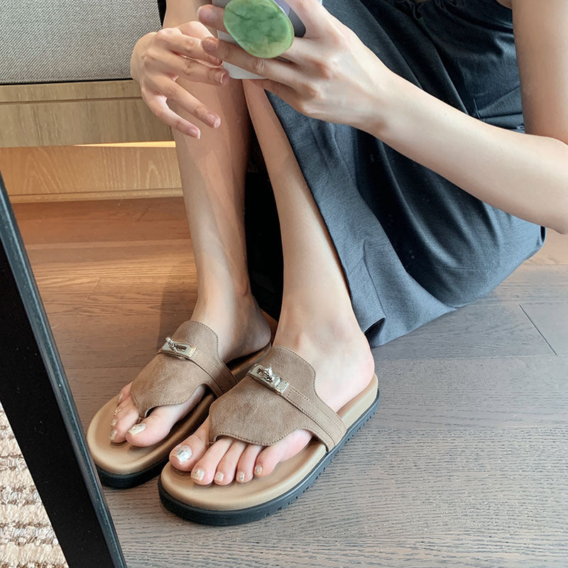 Women's Sier Buckle Herringbone Roman Flat Retro Sandals