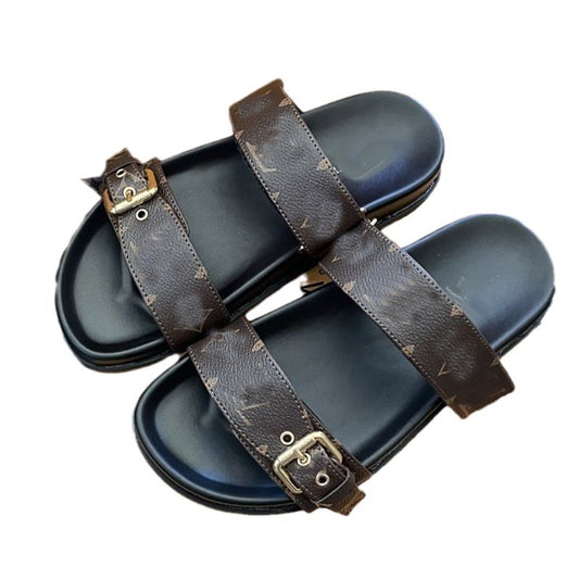Women's Version Beach Outer Wear Flat Metal Buckle Slippers