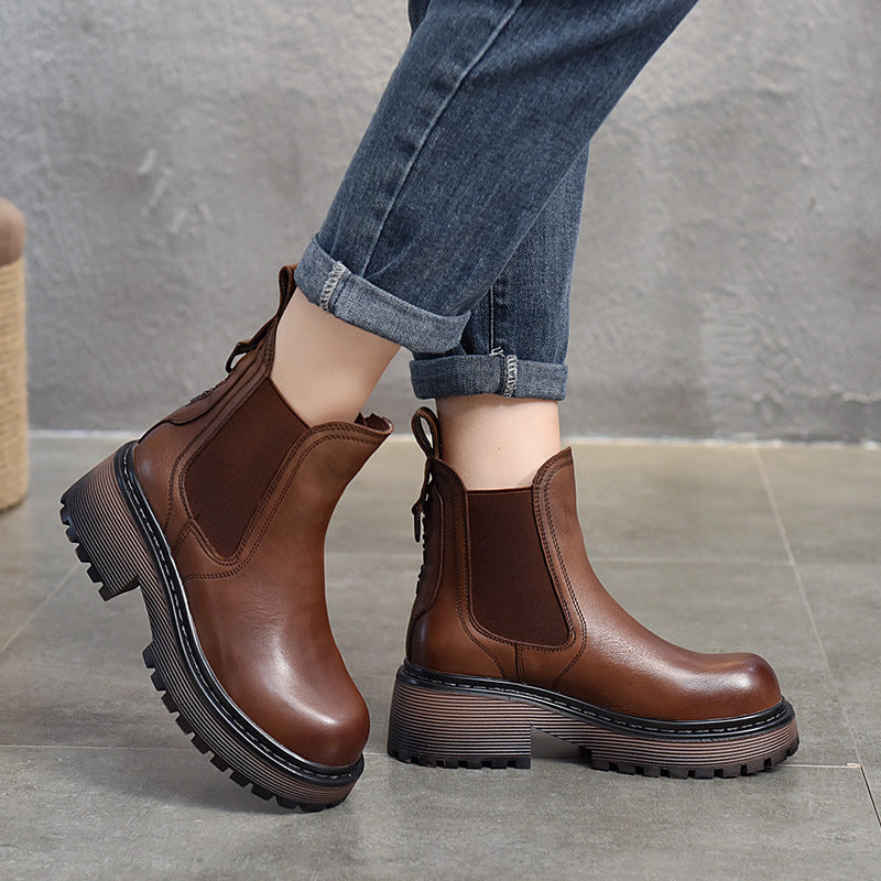Activity Price First Layer Cowhide Chelsea Short Round Head Boots