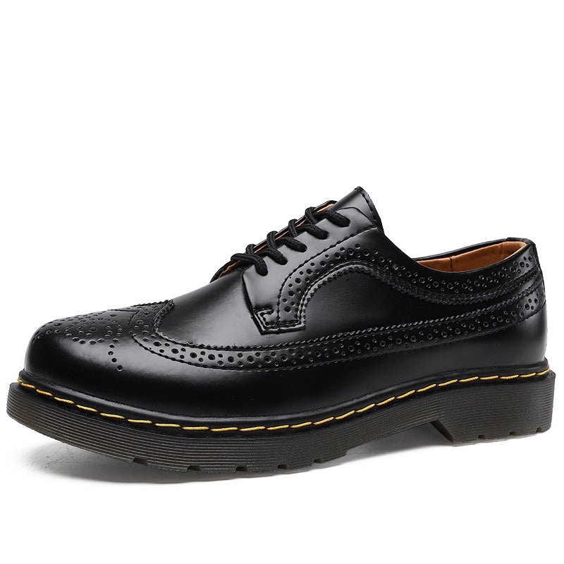 Women's & Men's Martin Low-cut Genuine Hole Brogue Round Leather Shoes