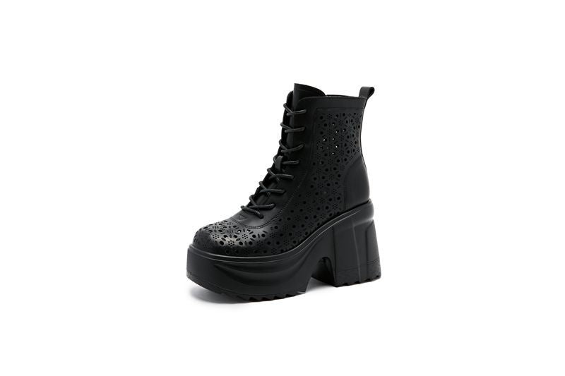 Women's Thick High Riding Platform Perforated Skinny Sandals