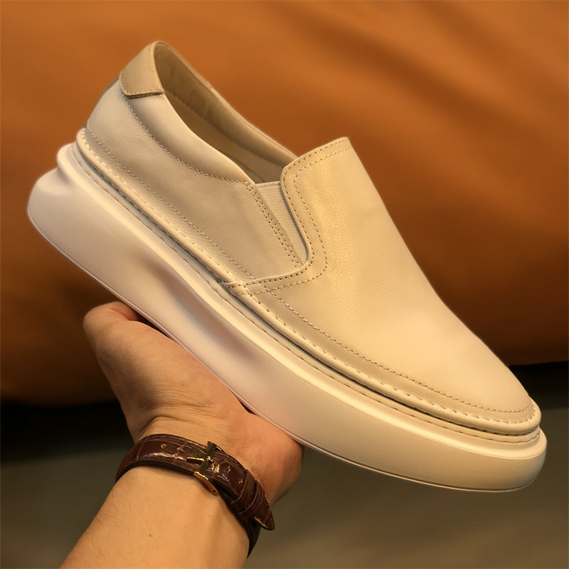 Men's Authentic Slip-on Thick-soled British White Loafers