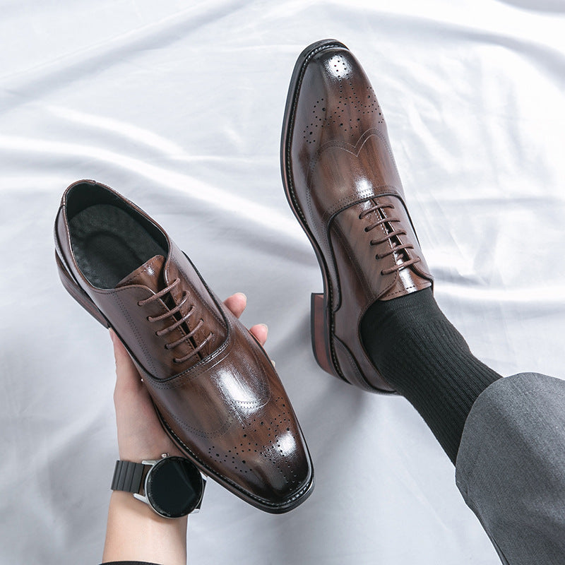 Men's Brogue Flower British Style Korean Wedding Hairstylist Men's Casual Leather Shoes