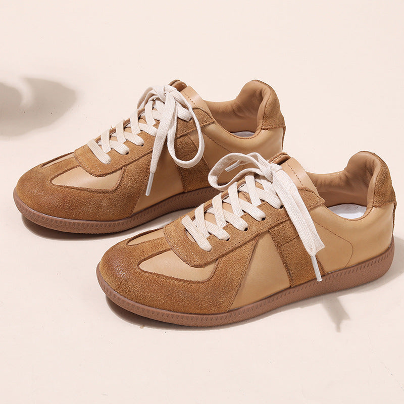 Women's Vintage Genuine Gold Sier Flat German Training Low Top Sneakers