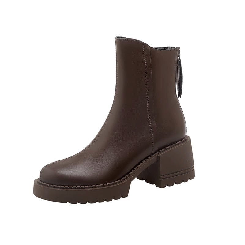 Women's Small Thick-soled Height Increasing Chunky Ankle Retro British Boots