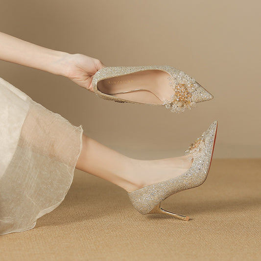 Women's Bridal Gown Shallow Mouth Elegant Sexy Heels