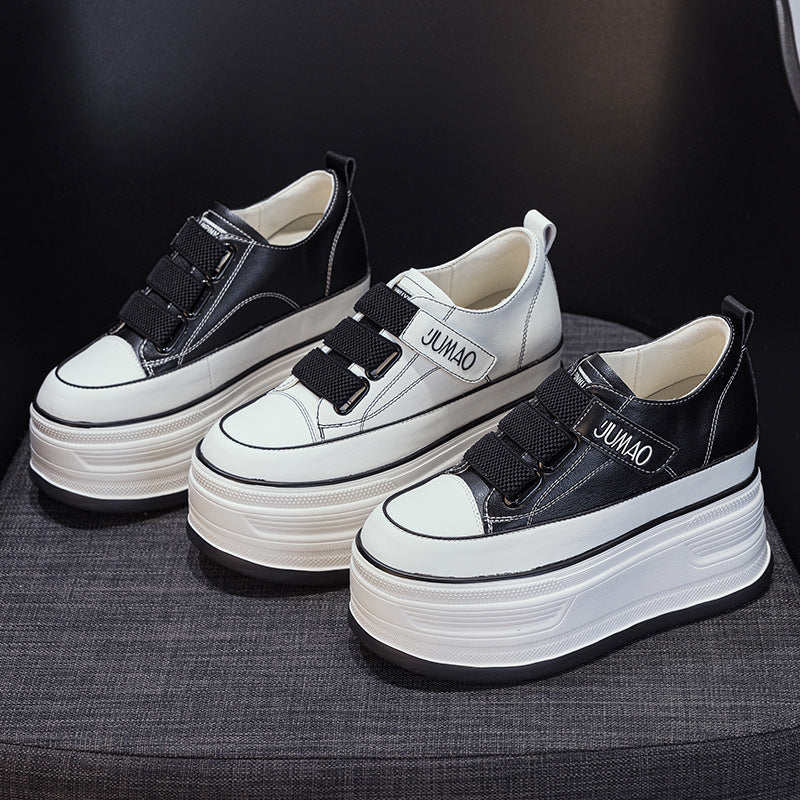 Women's Spring Velcro White Height Increasing Cm Comfortable Casual Shoes