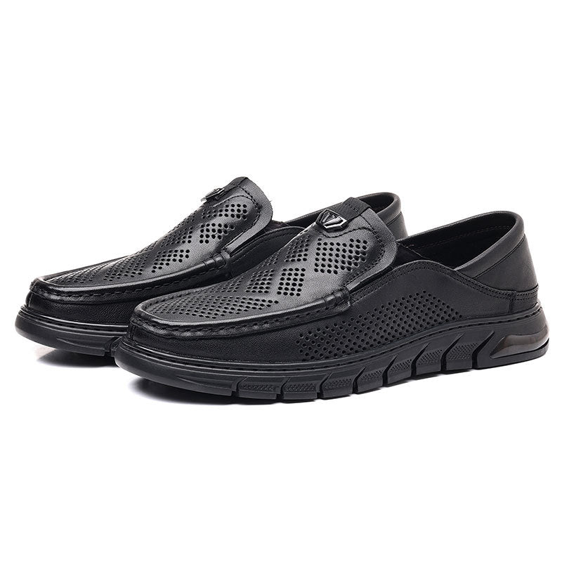 Men's Summer Hollow Breathable Hole Sheepskin White Casual Shoes