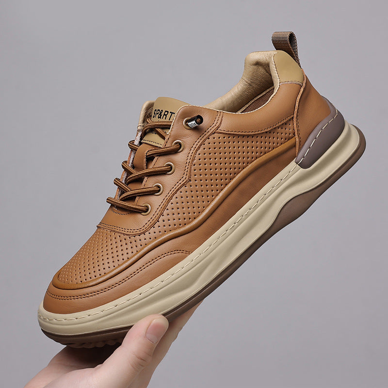 Men's Cowhide Genuine Head Tilt Hollow Breathable Casual Shoes