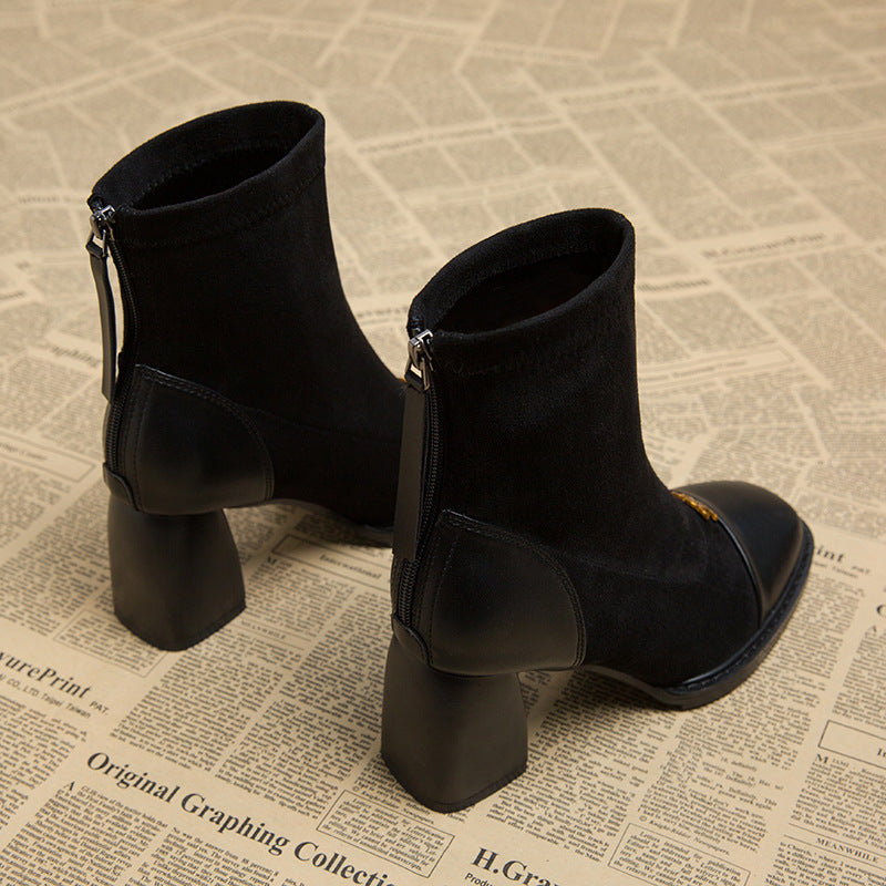 Women's Skinny Korean Style Small Ankle Square Boots