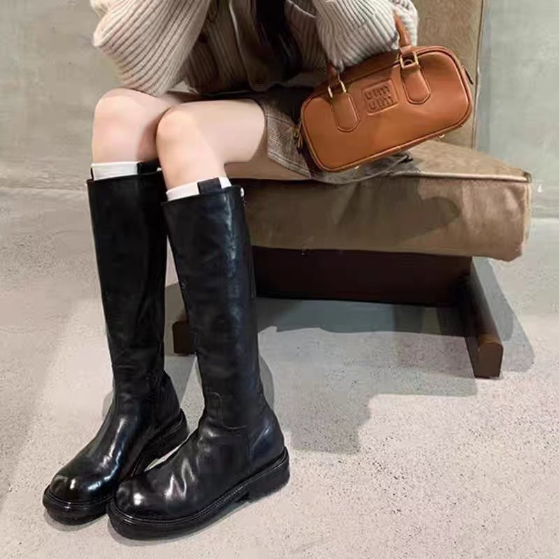 Hands Washed Cowhide Fold Back Zip Platform Boots