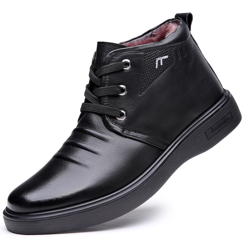 Men's First Layer Cowhide Thickened Fur Fleece-lined Men's Shoes