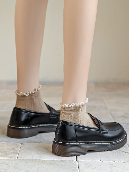 College Style Uniform British Female Slip-on Leather Shoes