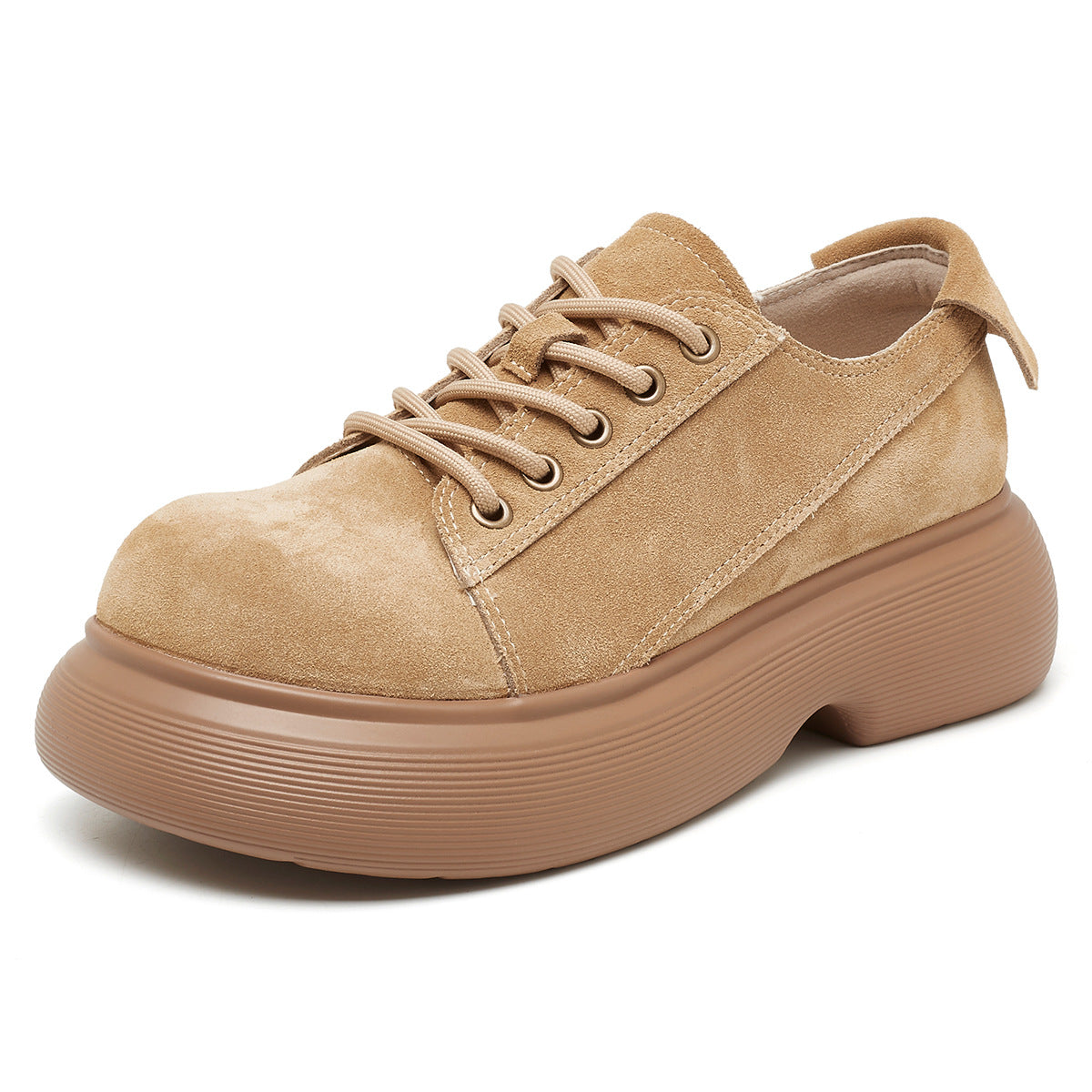 Women's Retro Cow Suede Big Head Platform Autumn Worker Casual Shoes