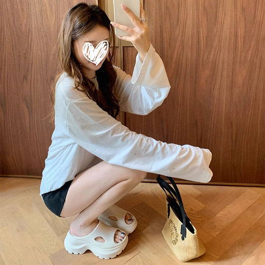 Women's Model Leg Summer Outer Wear Soft Bottom Thick Slippers