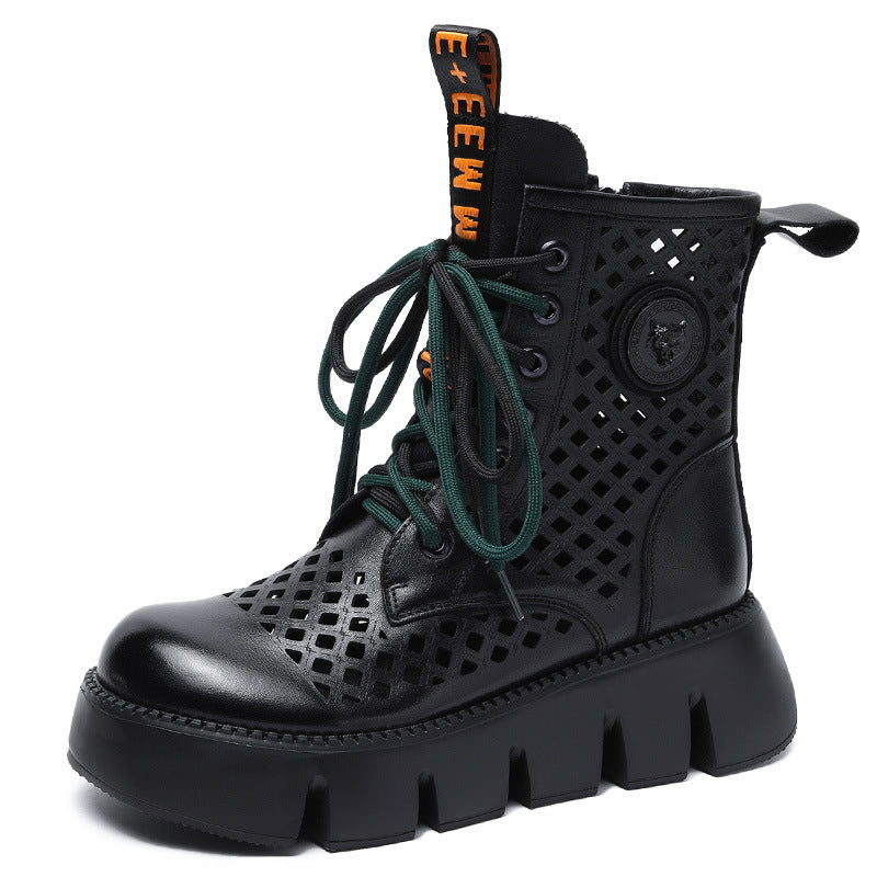 Women's Cowhide Muffin Bottom Ankle Hollow Thin Martin Sandals