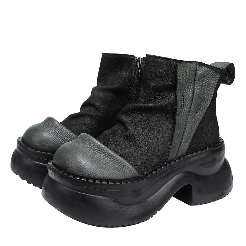Women's Top Layer Cowhide Thick Bottom Light Boots