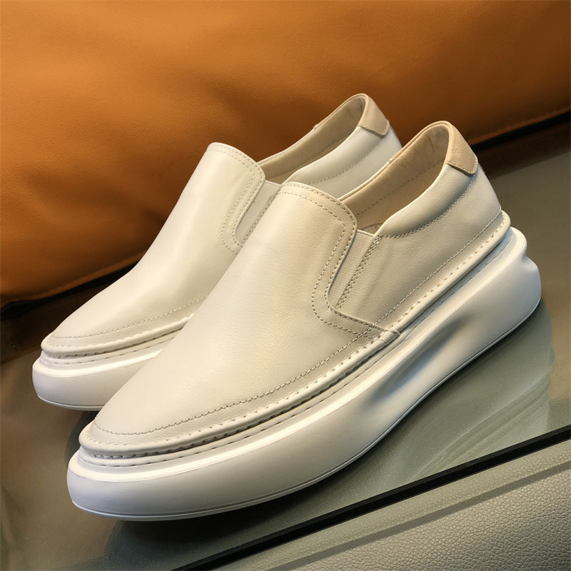 Men's Authentic Slip-on Thick-soled British White Loafers